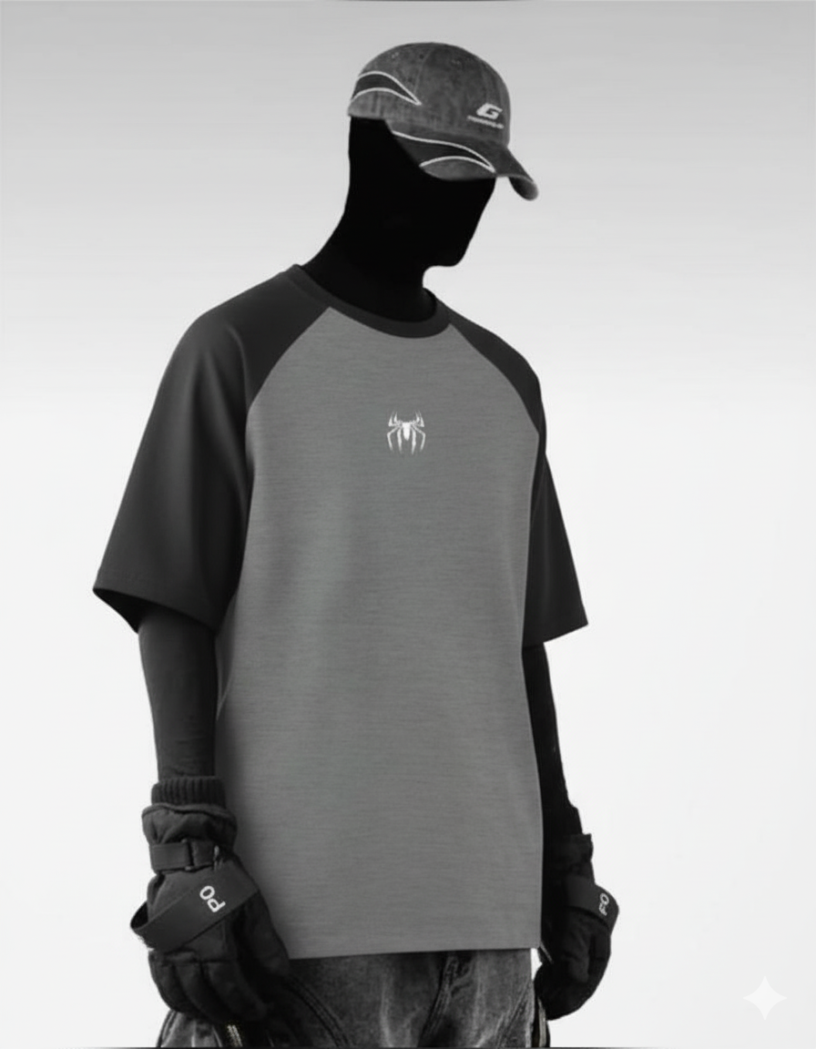 " Miles Morales Spider-Insignia Raglan Tee – Black & White Long Sleeve"